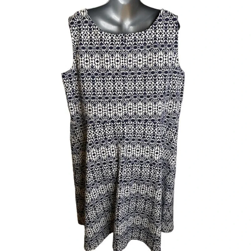 Talbots Womens A Line Knit Geometric Sleeveless Dress Navy White 2X - Picture 2 of 5